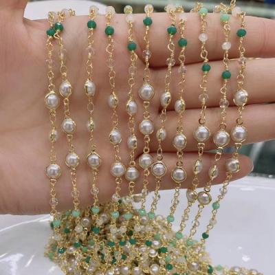 China Factory Price Gold Plating Glass Bead Chain Environmental Friendly Brass Crystal Beads Glass Link Chain for sale