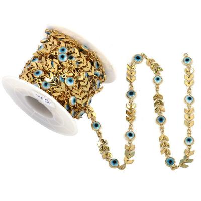 China Environmentally Friendly Pave Blue Enamel Turkey Eye Beads And Brass DIY Gold Plated Sheet Roll Chain For DIY Jewelry for sale