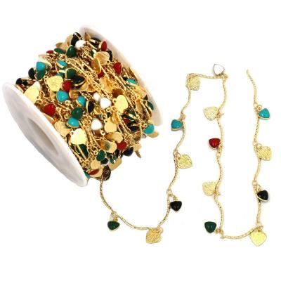 China Environmentally Friendly Heart Brass Chains Colorful Cable Enamel Beaded Chain Necklace Enamel Chain Roll For Jewelry Making DIY Crafts for sale