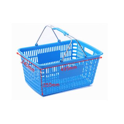 China Wholesale Customized Plastic Stackable Hand Baskets Environmentally Friendly Shopping Basket Shopping Basket Supermarket with Metal Handle for Store for sale