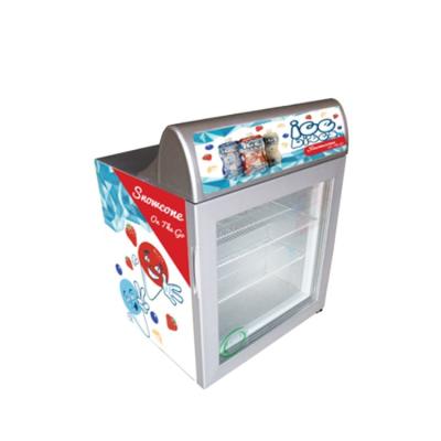 China Best Selling Single-temperature 55liters Mini Glass Door Countertop Portable Ice Cream Freezer with top lampbox for sale