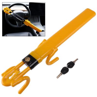 China Steel Steering Wheel Lock for Cars, Vehicle Anti-Theft Lock, Adjustable Length Clamp Double Hook Steering Wheel Lock Bar for sale