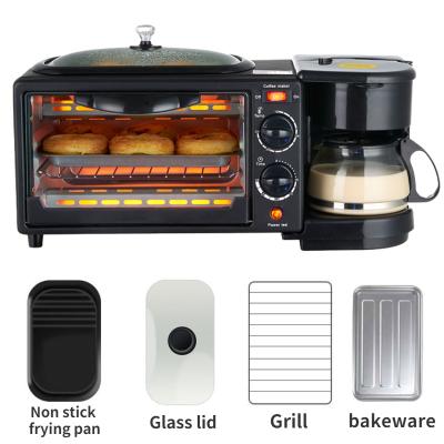 China Rv 3 in 1 mini electric multi-function stove maker coffee machine breakfast oven household bread pizza oven pan for sale