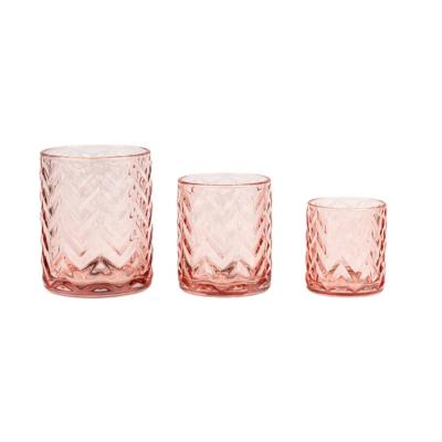 China Best Selling Heat Resistant Pink Design Sturdy 2023 Durable Water Ripple Crystal Glass Candle Holders Lanterns and Candle Jars for Home for sale