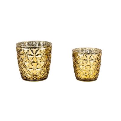 China Mercury Electroplating Glass Tealight Glass Durable Custom Gold Candle Holder Candle Holder Votive Jar for Wedding Party Dinner Home for sale