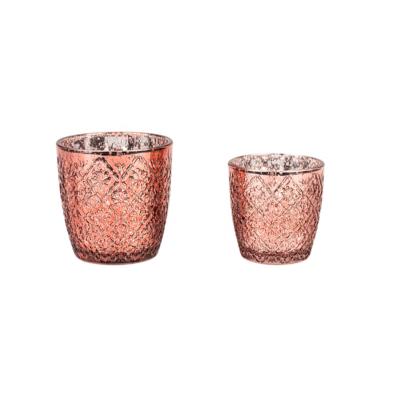 China Luna Bazaar Vintage Mercury Plating Durable Wholesale Glass Candle Holder Vase Decorative Tea Lights Small Candle Pot For Dining Table for sale