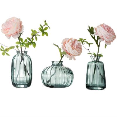 China Wholesale hot sale factory price unique design mini small bud 3 flower vase glass bottle set for table home decoration for sale