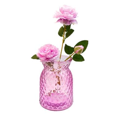 China Unique Design Best Selling Factory Creative Delicate Cheap Clear Colored Glass Flower Vase For Home Decoration for sale