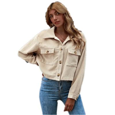 China Wholesale Hot Women Autumn And Winter Short Sale Street Fashion Corduroy Lapel Pocket Buckle Jacket Breathable Stain for sale