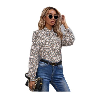 China Spring-Summer Breathable Tops Fashion Swap Lapel Long Sleeve Slim Fit Printed Shirt Women's Shirt Fashionable Design for sale