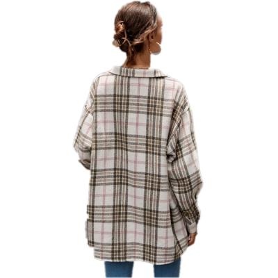 China Breathable All-match Plaid Shirts Turn-Down Collar Spring Shirts Women Outwear Loose Batwing Wing for sale