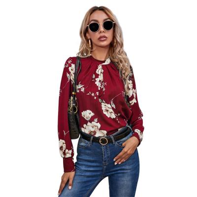 China Breathable Female Sexy V-Neckline Long Sleeve Floral Print Blouse Digital Shirt For Casual Wear for sale