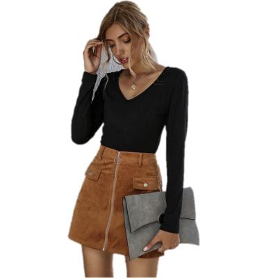 China Wholesale Breathable One Line Waist Bag Hip Skirt Black Zipper Waistband Autumn High Waist Skirt For Ladies for sale