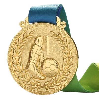 China Custom Ground Offensive Gold Marathon Beijing Europe Medal Soccer Cup Silver Bronze Medal With Ribbon High Quality Customized for sale