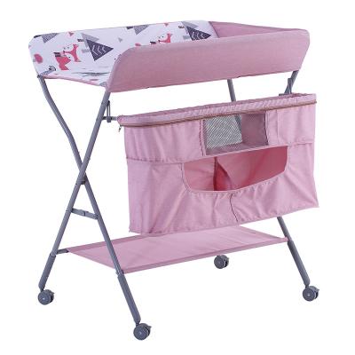 China cheap 300D cloth folding 4 wheels height adjustable portable diaper changing table for sale