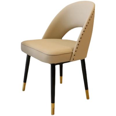 China Dining Chair Metal Upholstered European Style Genuine Leather Gold Frame Leather Cover Dining Chair for sale