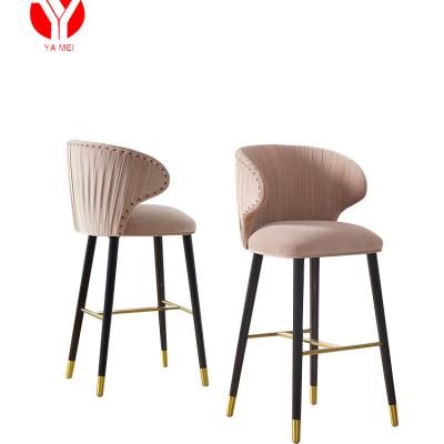 China Modern Design Modern Restaurant Bar Upholstered Kitchen Bar Stool High Leg Velvet Solid Wood Bar Stool for sale