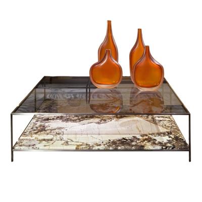 China Italian SQUARE GLASS TOP STAINLESS STEEL coffee tables adjust designer marble modern living room glass coffee table for sale