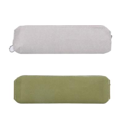 China Hot Sale Recyclable Green Field Custom Recycled Washable Kraft Paper Kids Pencil Case With Zipper for sale