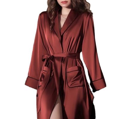 China QUICK DRY women's clothing ladies sexy Soild female long robe silk like satin nightwear underwear women's sleepwear for sale