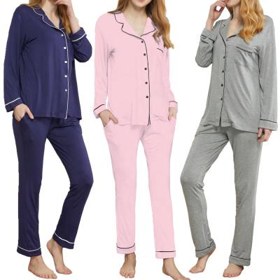 China Brand Costom Women's Sleepwear QUICK DRY Bamboo Long Sleeve 2 Piece Pajamas Sets for sale