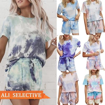 China Wholesale 2021 spring summer QUICK DRY tie dye pajamas for women two-piece pants set women's sleepwear for sale