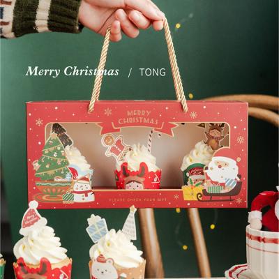 China Hot Selling Recyclable Exquisite Merry Christmas Cupcake Packaging Boxes With Window for sale