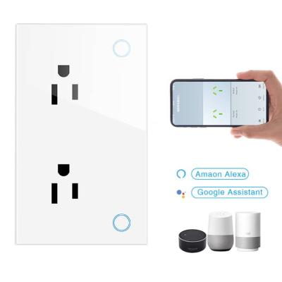 China Easy Installation WIFI Power Switch USA Socket Panel Touch Panel Smart Standard Glass Switch Socket Double Wall Switch Socket for sale