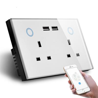 Китай Tempered glass+PC Wholesales UK Wall Socket With 2 Usb Ports Wall Socket Wifi Switch Smart Home продается