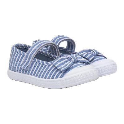 China Waterproof navy stripes printing canvas shoes for girls with injection outsole kids casual canvas shoes for sale