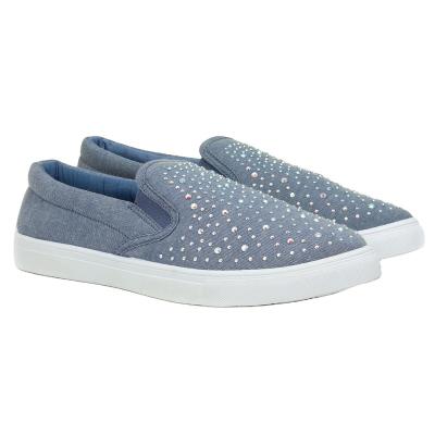 China Blue Jeans Flat Double Elastic With Diamond Shoes PVC Outsole Women's Walking Canvas Shoes for sale