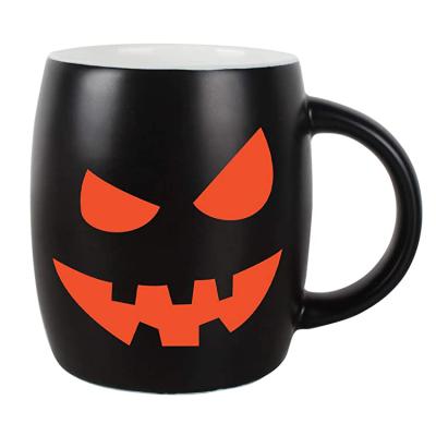 China Viable Black Color Stoneware Coffee Tea Milk Mug Cheap Custom Ceramic Halloween Pumpkin Mug for sale