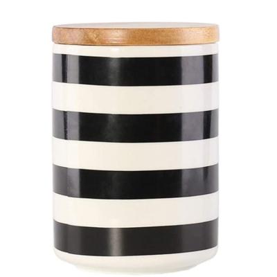 China Custom Wholesale Handmade Embossed Blank Ebay Sale Logo White Stripe Design Kitchen Storage Canister Large Hot Modern Simple Empty Ceramic Jar for sale