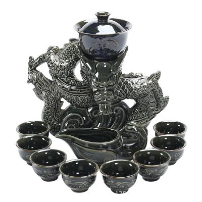 China New Dragon Design Viable Black Cheap Porcelain Ceramic Kungfu Chinese Tea Set for sale