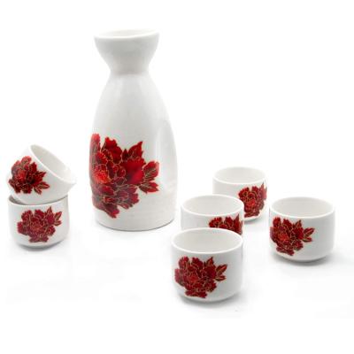 China Sustainable Maple Leaf Decal Bottle Cups Custom Japan Style Ceramic Sake for sale