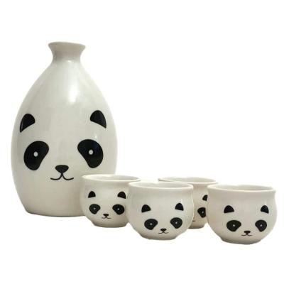 China Sustainable Panda Design Stoneware Sake Bottle Cup Set Cheap White Custom Ceramic Sake Glasses for sale