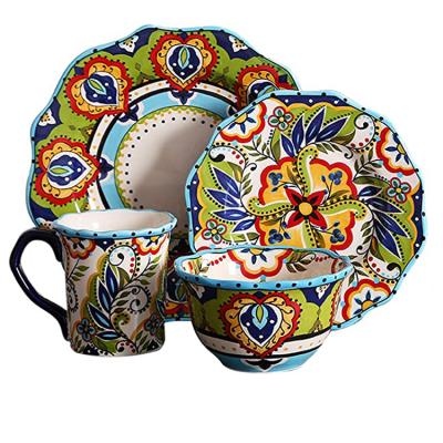 China Sustainable 4pcs Set Custom Design Hand Painted Home Dinnerware Porcelain Ceramics Dinnerware for sale