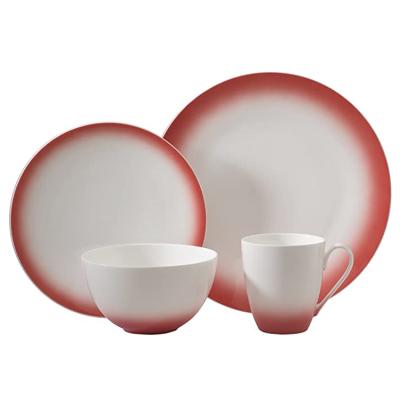 China Sustainable Set Of 4pcs White And Red Custom Design Ceramic Kitchenware Porcelain Set Dinnerware for sale