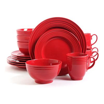 China Sustainable Cute Color 16pcs Custom Kitchen Design Ceramic Dinnerware Set Sets Red for sale