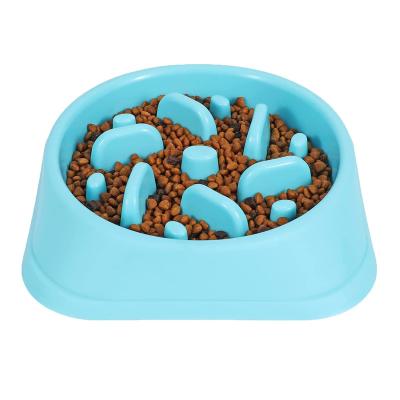 China Automatic Blue Slow Feeder Cat Bowls Ceramic Fun Feed Interactive Blow Up Stop Puzzle Cat Bowl Healthy Eating Diet Dog Feeding Bowls for sale