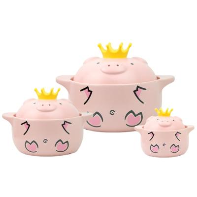 China Nordic design viable open fire pig color pink stoneware soup cookware sets for kitchen ceramic cooking pot for sale