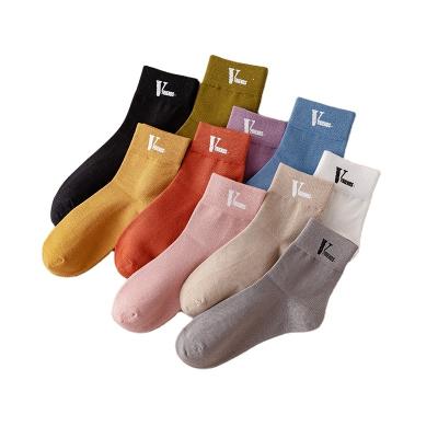 China Sporty Wholesale Cotton Socks Solid Color Female Silicon Letter Women Ladies Warm Stamping Socks for sale