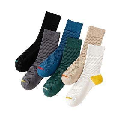 China Sporty New Design Solid Color Striped Mens Socks Double Needles Cotton Mens Socks Mid Tube Mens Socks for sale