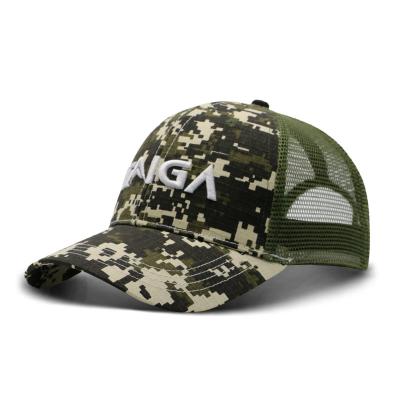 China COMMON Custom Camouflage Mesh Trucker Caps 6 Panel 3D Embroidery Baseball Trucker Cap Hat Wholesale for sale