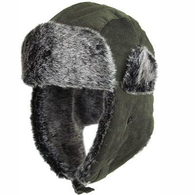 China Custom Corduroy Trapper Hat Hunting Hat Fur COMMON Ear Flap Outdoor Winter Hat for sale