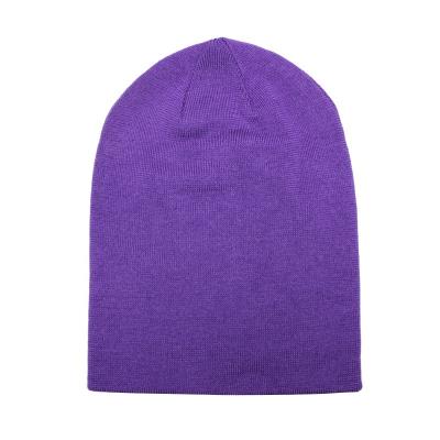 China COMMON Wholesale Cheap Wholesale Purple Acrylic Jacquard Color White Solid Color Winter Slouchy Hat for sale