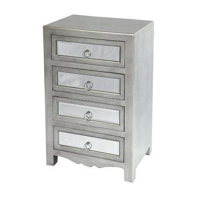 China Luxury French Furniture Set Wooden Chest With 4 Drawers Mirrored Luxury Silver Cabinet For Bedroom for sale