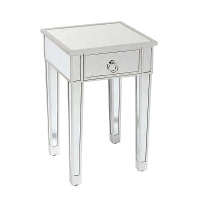 China Silver BELLEWORKS OEM mesita de noche ODM bedroom glass Nightstand mirror bed side table silver with drawers for sale