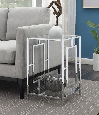 China Crystal Inlay Modern 2 Tier Sofa Side Table Bedside End Table Clear Glass Smart For Living Room for sale