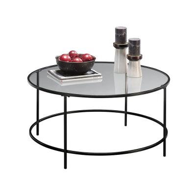 China (Other) hot sale adjustable living room round black glass top modern coffee table for sale